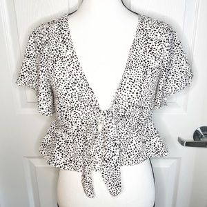 Shein Polka Dot Tie Front Blouse